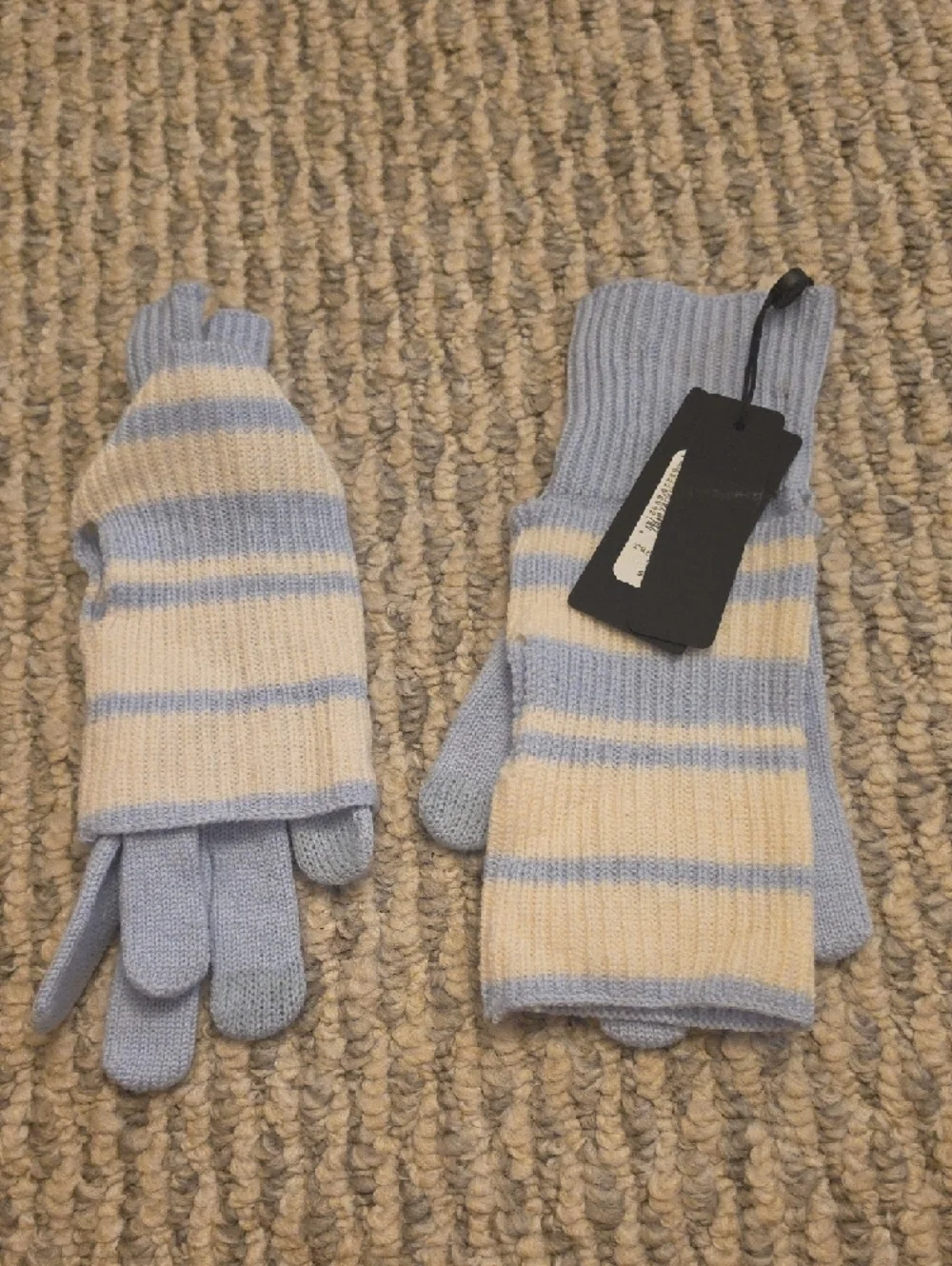 RAG & BONE Blake Stripe Layered Wool Blend Tech Gloves Blue